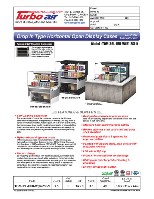 Turbo Air TOM-36L-UFD-W-2SI-N 35 7/8" Drop-In Horizontal Open Air Cooler w/ (2) Levels – White Exterior, 115v - Donut-Equipment.com