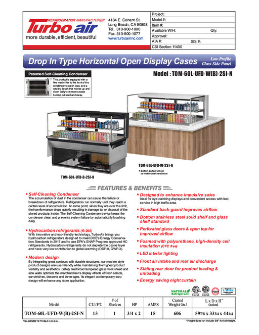 Turbo Air TOM-60L-UFD-W-2SI-N 60" Drop-In Horizontal Open Air Cooler w/ (2) Levels – White Exterior, 115v - Donut-Equipment.com