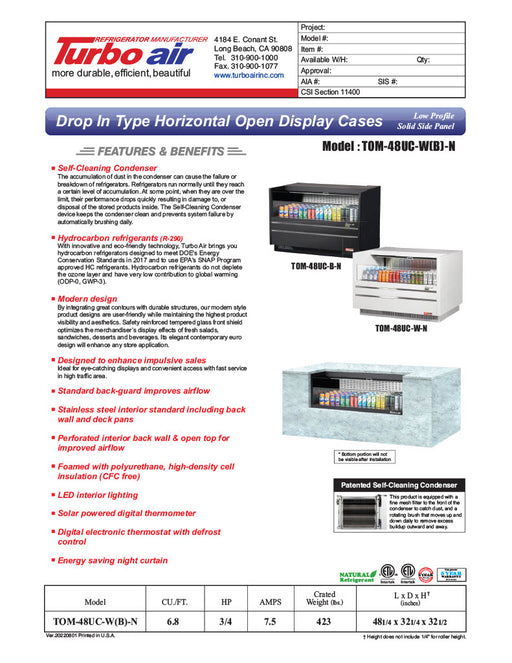 Turbo Air TOM-48UC-W-N 48 1/4" Horizontal Open Air Cooler w/ (1) Level – White Exterior, 115v - Donut-Equipment.com