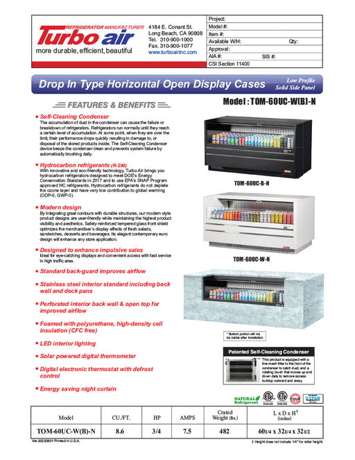 Turbo Air TOM-60UC-W-N 60 1/4" Horizontal Open Air Cooler w/ (1) Level – White Exterior, 115v - Donut-Equipment.com