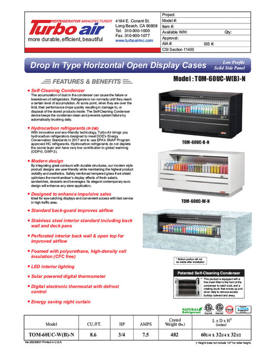 Turbo Air TOM-60UC-W-N 60 1/4" Horizontal Open Air Cooler w/ (1) Level – White Exterior, 115v - Donut-Equipment.com