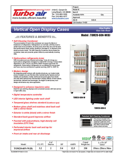 Turbo Air TOM20-60N-W 19 5/8" White Vertical Open Air Cooler – 3 Levels, 115v - Donut-Equipment.com