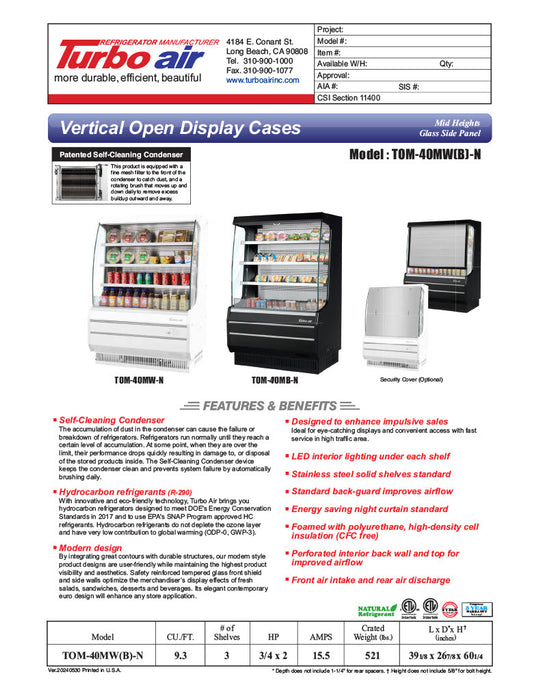 Turbo Air TOM-40MW-N 39" White Vertical Open Air Cooler – 4 Levels, 115v - Donut-Equipment.com