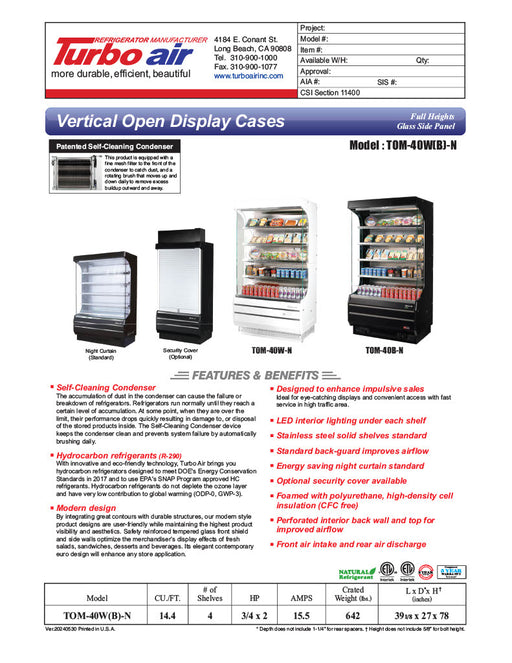 Turbo Air TOM-40W-N 39 1/8" Vertical Open Air Cooler w/ (5) Levels – White Exterior, 115v - Donut-Equipment.com