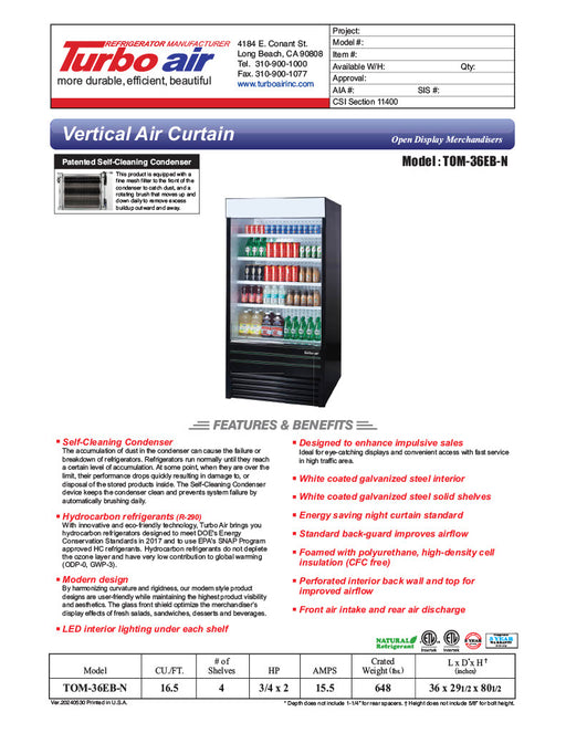 Turbo Air TOM-36EB-N 36" Black Vertical Open Air Cooler w/ (5) Levels, 115v - Donut-Equipment.com