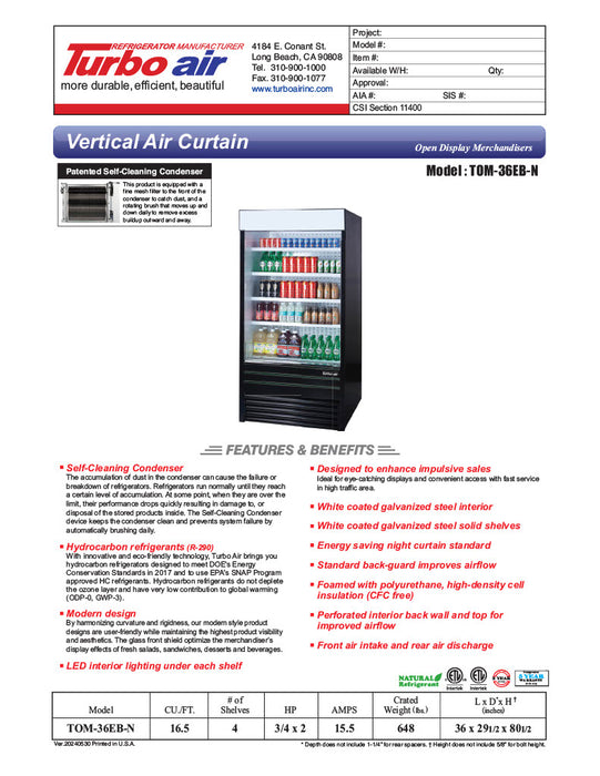 Turbo Air TOM-36EB-N 36" Black Vertical Open Air Cooler w/ (5) Levels, 115v - Donut-Equipment.com