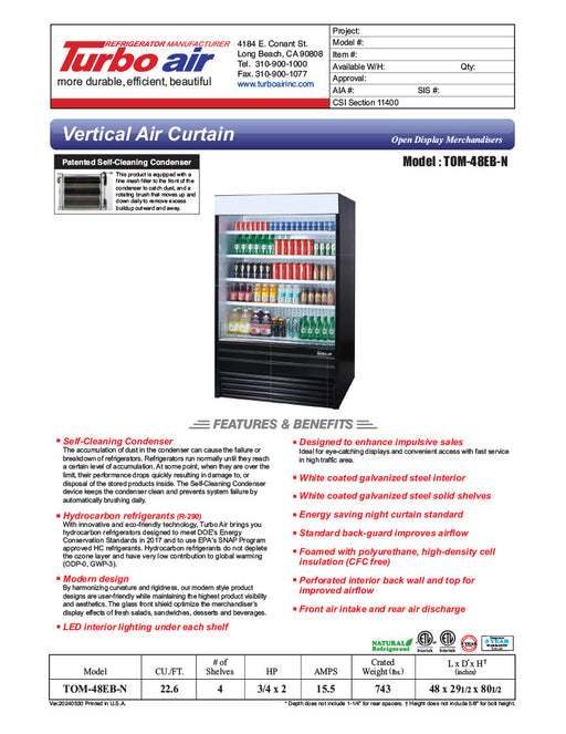 Turbo Air TOM-48EB-N 48" Black Vertical Open Air Cooler w/ (5) Levels, 115v - Donut-Equipment.com