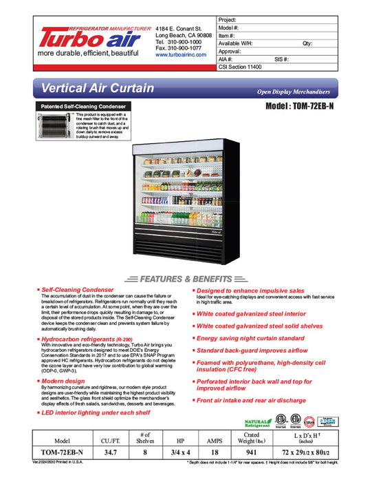 Turbo Air TOM-72EB-N 72" Black Vertical Open Air Cooler w/ (5) Levels, 220v/1ph - Donut-Equipment.com