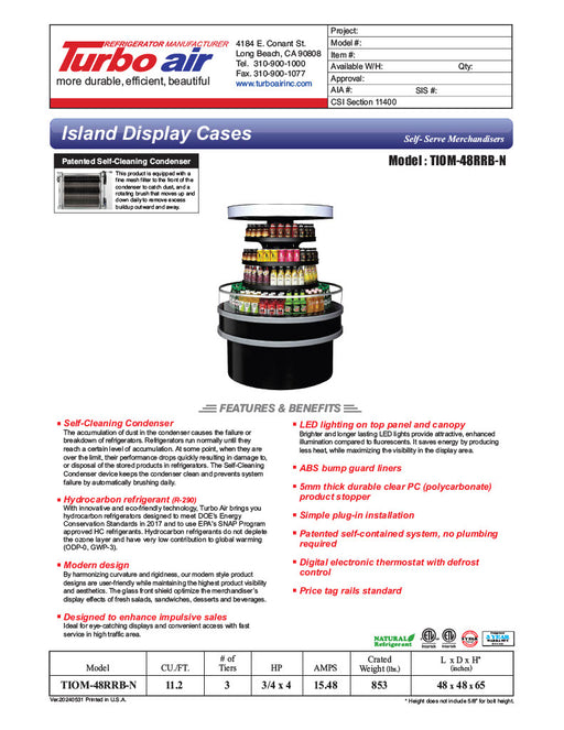 Turbo Air TIOM-48RRB-N 48" Black Vertical Round Island Open Air Cooler with (4) Levels, 220v/1ph - Donut-Equipment.com