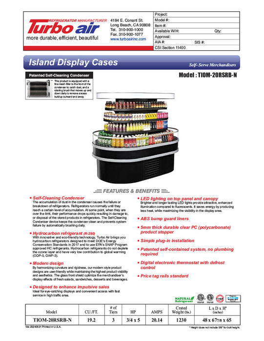 Turbo Air TIOM-20RSRB-N 48" Black Vertical Island Open Air Cooler with (4) Levels, 220v/1ph - Donut-Equipment.com