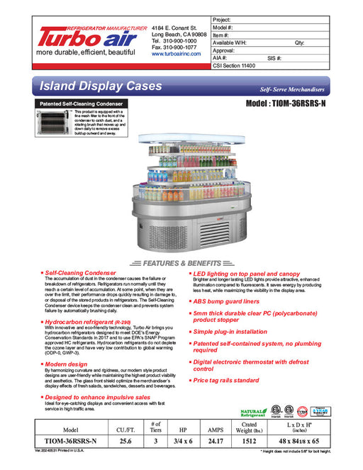 Turbo Air Self-Serve Merchandiser TIOM-36RSRS-N 48" Stainless Steel Open Air Oval Island Display Case - Donut-Equipment.com