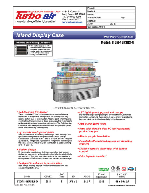 Turbo Air TIOM-48RSRS-N 48" Stainless Steel Horizontal Island Open Air Cooler – 4 Level Display, 220v - Donut-Equipment.com