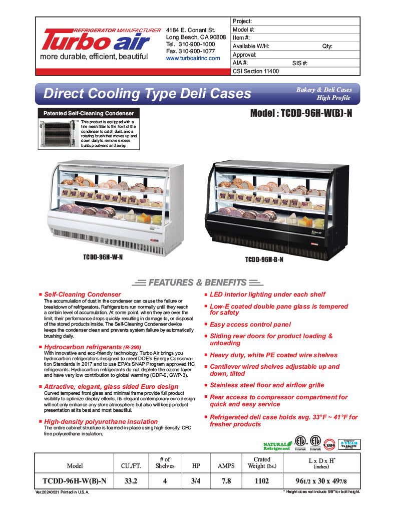 Turbo Air TCDD-96H-B-N 96-1/2" Curved Glass Full-Service Deli Display Case, 3 Levels, Black Exterior, 115v - Donut-Equipment.com