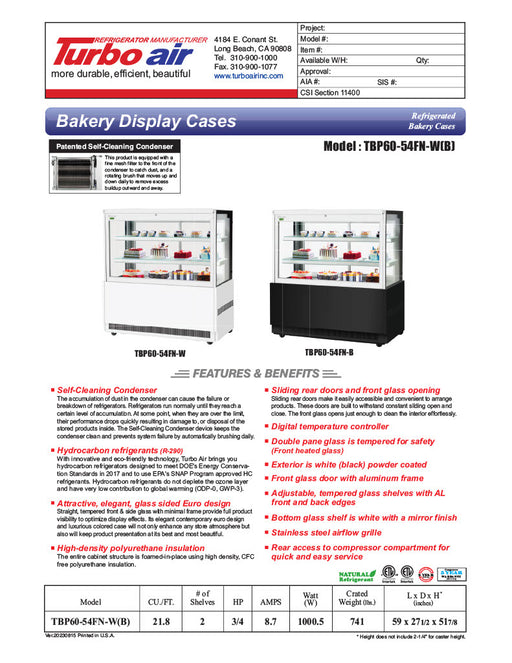 Turbo Air TBP60-54FN-B 59"  Refrigerated Bakery Display Case, 3 Levels, Black Exterior, 115v - Donut-Equipment.com