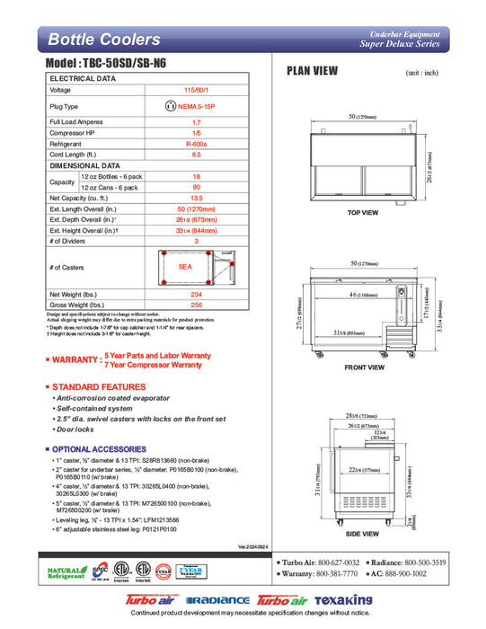 re- Turbo Air TBC-50SD-N6 50" Super Deluxe Stainless Steel Bottle Cooler - Donut-Equipment.com