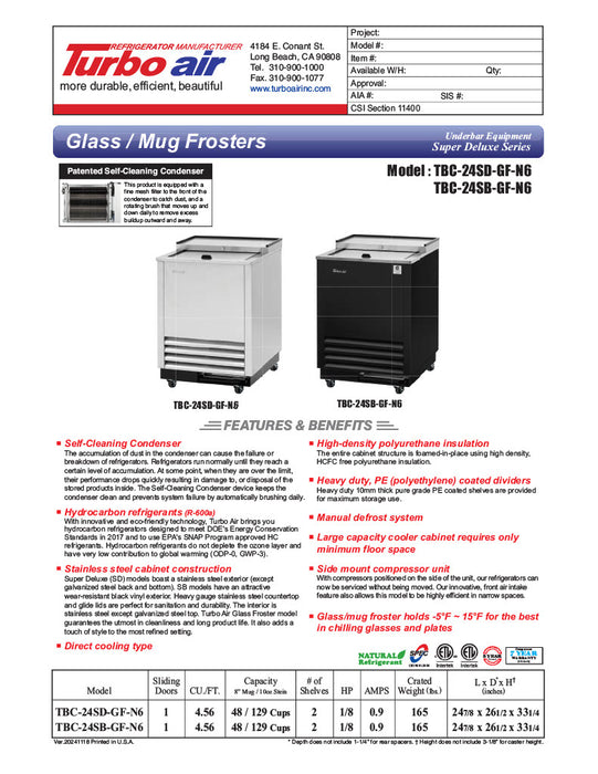 Turbo Air TBC-24SB-GF-N6 25" Black Laminate Exterior, Glass Froster - Donut-Equipment.com