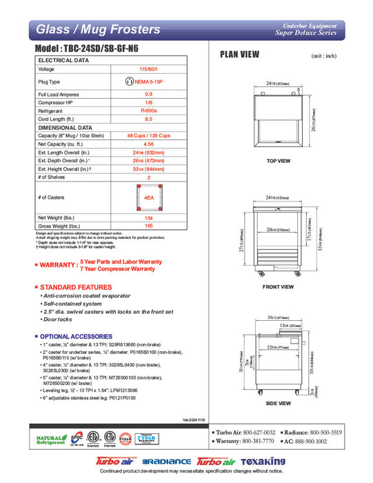 Turbo Air TBC-24SD-GF-N6 25" Stainless Steel Glass Froster - Donut-Equipment.com