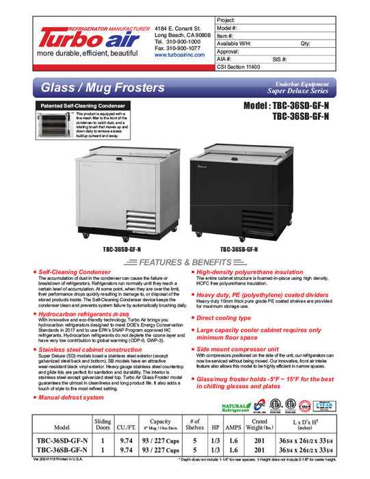 Turbo Air TBC-36SB-GF-N 36" Black Laminate Exterior, Glass Froster - Donut-Equipment.com
