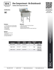 BK Resources Stainless Steel 1 Compartment Sink w/ 10" Riser – 24"L x 24"W x 14"D Bowl - Donut-Equipment.com