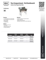 BK Resources Stainless Steel 2 Compartment Sink w/ 10" Riser – 18"L x 18"W x 14"D Bowls - Donut-Equipment.com