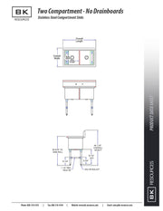 BK Resources Stainless Steel 2 Compartment Sink w/ 10" Riser – 18"L x 18"W x 14"D Bowls - Donut-Equipment.com