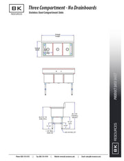 BK Resources Stainless Steel 3 Compartment Sink w/ 10" Riser – 18"L x 18"W x 14"D Bowls - Donut-Equipment.com