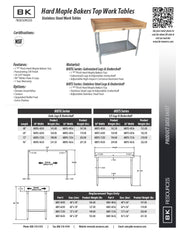 BK Resources Hard Maple Baker’s Top Work Table w/ Galvanized Undershelf, Oil Finish – 48" W x 36" D - Donut-Equipment.com