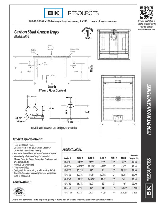 BK Resources 20 lb / 10 GPM Carbon Steel Grease Trap / Interceptor - Donut-Equipment.com