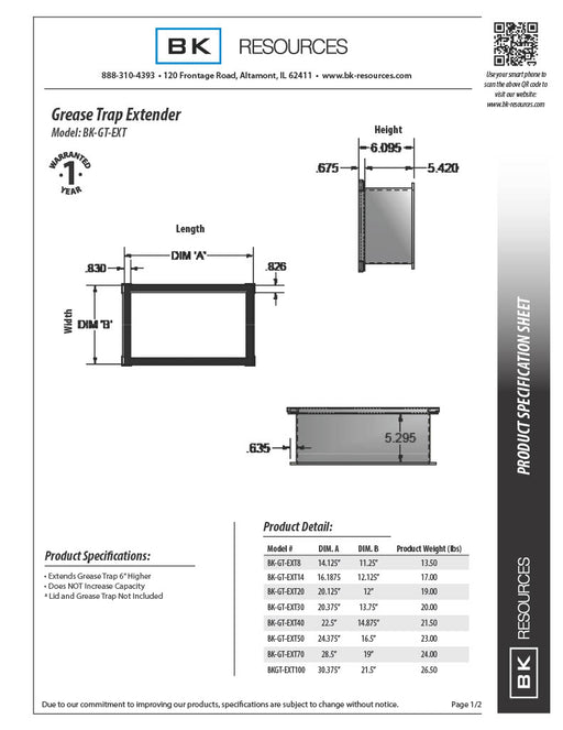 BK Resources Grease Trap Height Extender for BK-GT-20 - Donut-Equipment.com