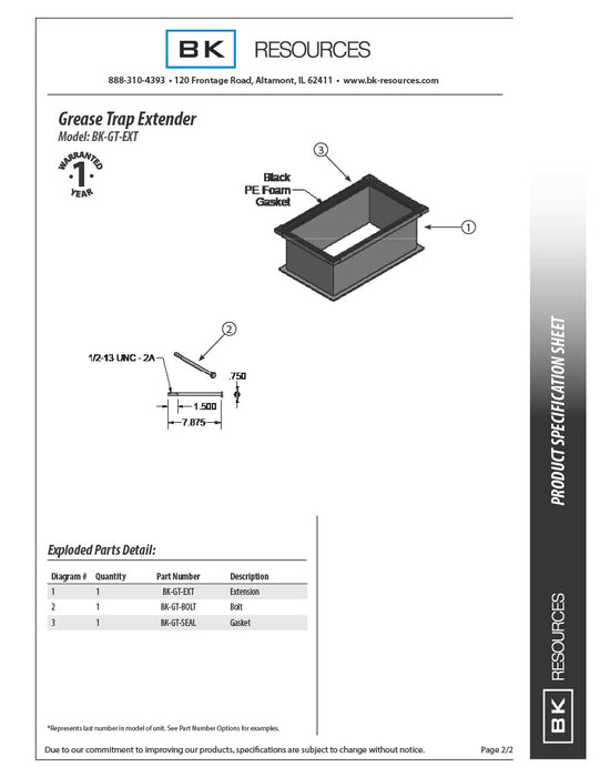 BK Resources Grease Trap Height Extender for BK-GT-70 - Donut-Equipment.com