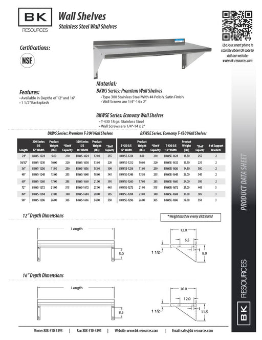 BK Resources 16" x 32" Stainless Steel T-430 18 Gauge Wall Shelf - Donut-Equipment.com