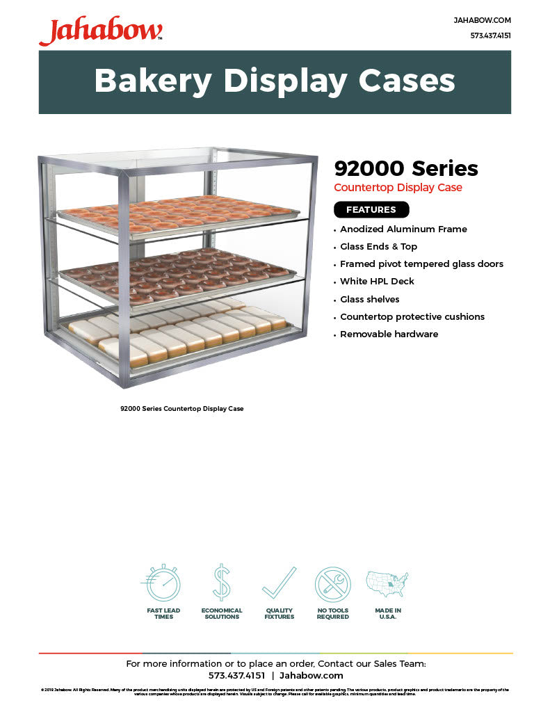 Jahabow 9200 Series 15"L x 20"D x 24"H Countertop Bakery Display Case – Aluminum, Tempered Glass, w/ 2 Shelves, Non-Refrigerated - Donut-Equipment.com