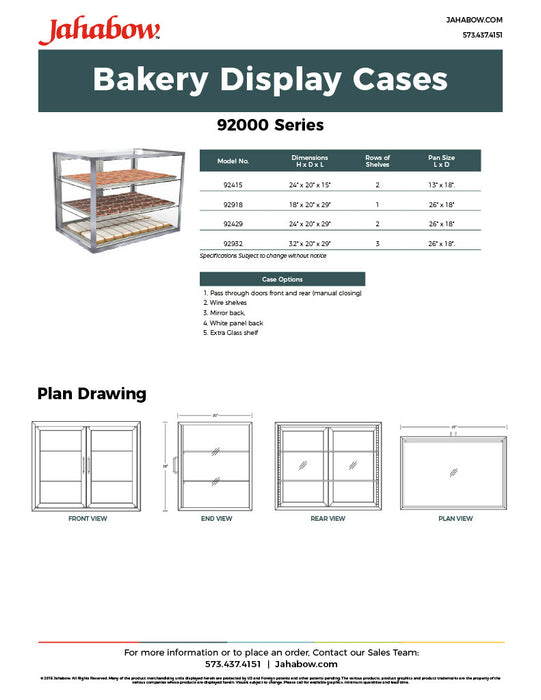 Jahabow 9200 Series 15"L x 20"D x 24"H Countertop Bakery Display Case – Aluminum, Tempered Glass, w/ 2 Shelves, Non-Refrigerated - Donut-Equipment.com