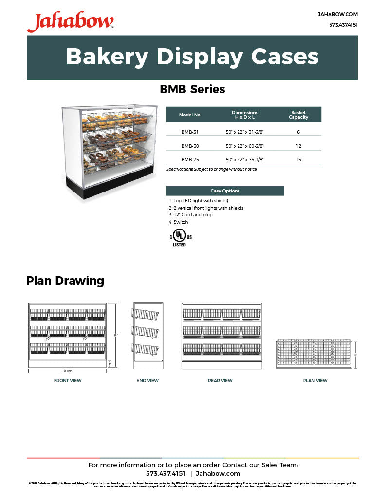 Jahabow BMB Series 31.375"L x 22"D x 50"H Bagel Merchandiser Display Case – Aluminum, Tempered Glass, w/ 3 Fixed Rows, Non-Refrigerated - Donut-Equipment.com