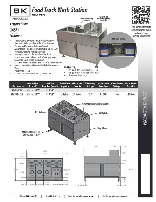 BK Resources Mobile Food Truck Wash Station with Water Heater & Fresh/Gray Water Tanks – All-in-One Portable Sink System - Donut-Equipment.com
