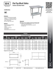 BK Resources 30" x 24" 18 Gauge Stainless Steel Work Table with Galvanized Undershelf – Prep Table - Donut-Equipment.com