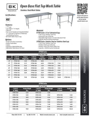 BK Resources 48" x 24" 18 Gauge Stainless Steel Work Table with Open Base – Prep Table - Donut-Equipment.com