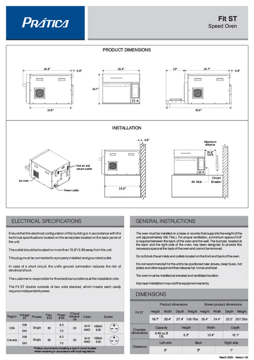 Prática Fit ST Black Double-Stacked Single Electric Ventless High-Speed Commercial Rapid Cook Oven, Countertop Design - Donut-Equipment.com