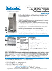 Giles FSH-2A-99 Freestanding Ventless Recirculating Hood System, 3-Stage Filtration, 208-240V/60Hz/1PH - Donut-Equipment.com