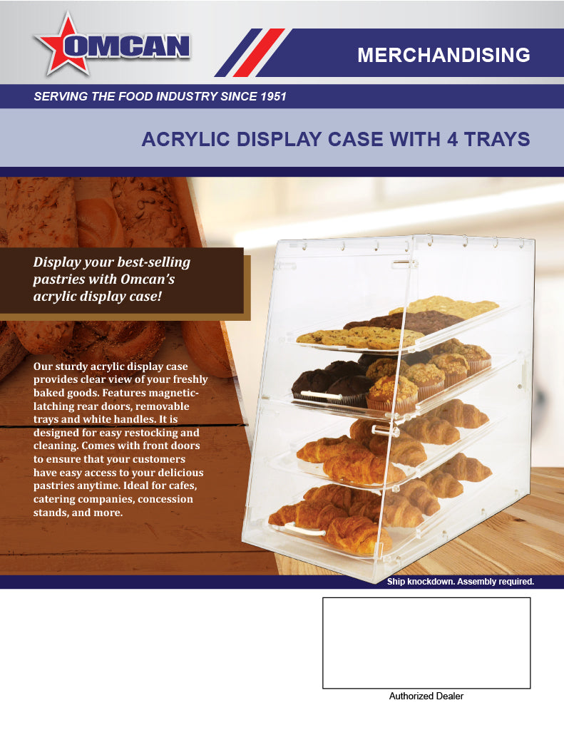 Omcan Acrylic Display Case with 4 Trays – Clear Countertop Bakery & Pastry Display Case