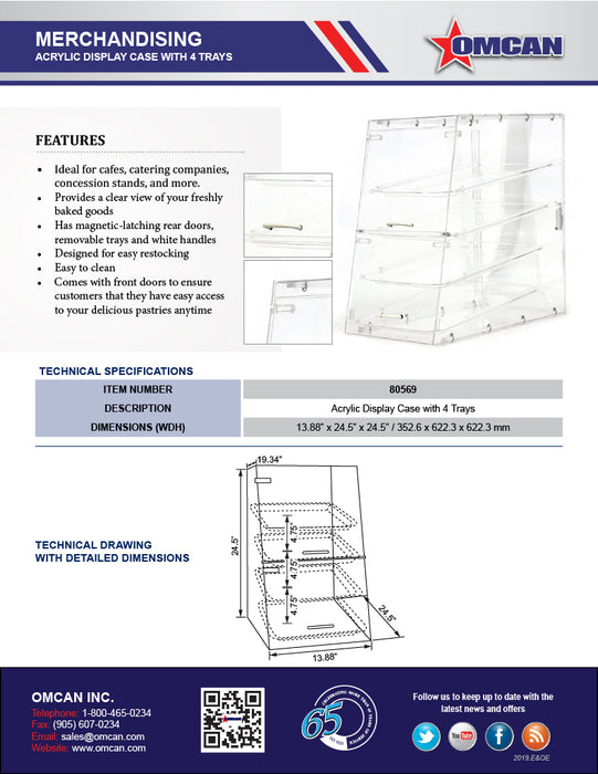 Omcan Acrylic Display Case with 4 Trays – Clear Countertop Bakery & Pastry Display Case
