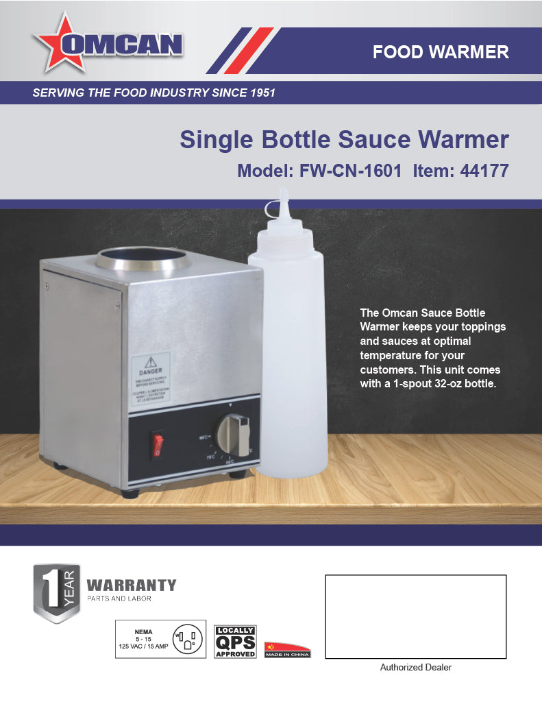 Omcan 32 oz Single Bottle Sauce Warmer – Commercial Countertop Condiment Heating Station for Sauces and Dressings - Donut-Equipment.com