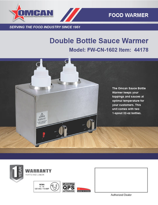 Omcan 2 x 32 oz Double Bottle Sauce Warmer – Commercial Countertop Dual Condiment Heating Station for Sauces and Dressings