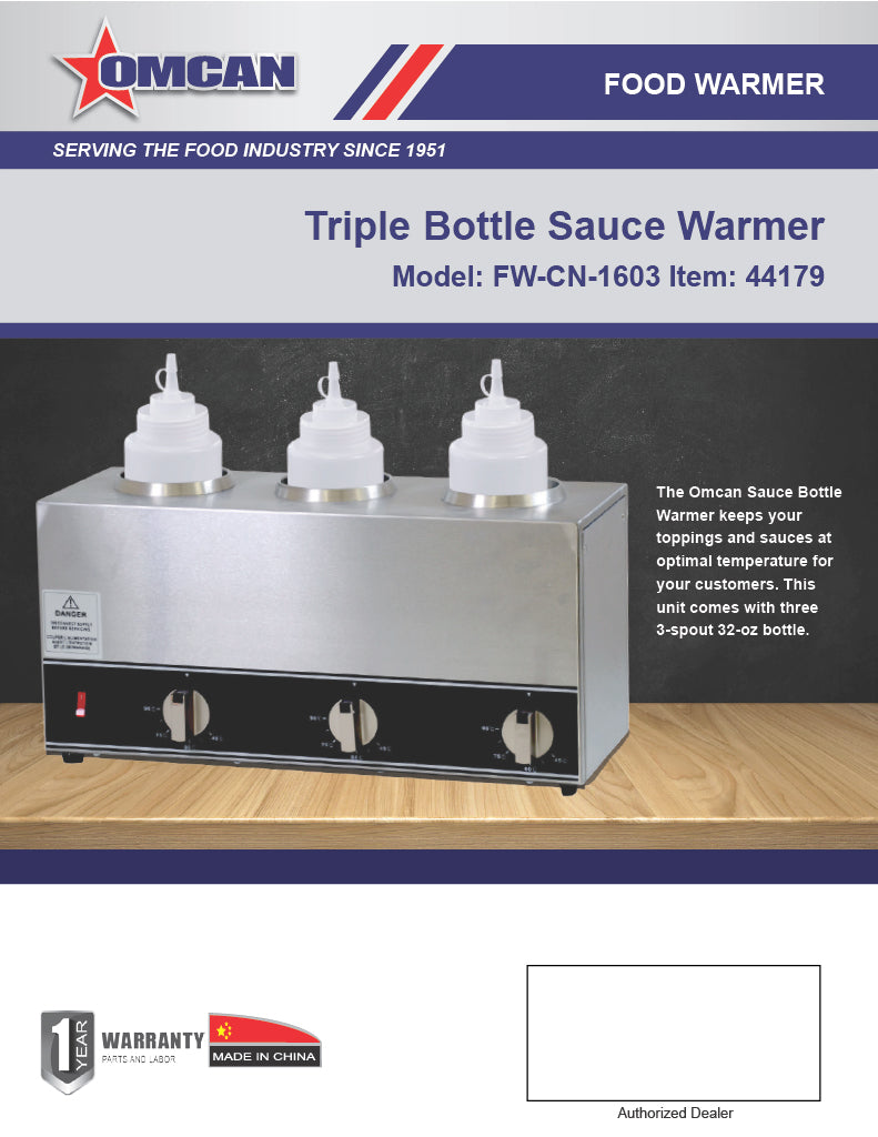 Omcan 3 x 32 oz Triple Bottle Sauce Warmer – Commercial Countertop Triple Condiment Heating Station for Sauces and Dressings - Donut-Equipment.com