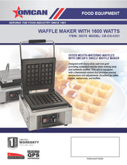 Omcan 1.6 kW Waffle Maker – Commercial Countertop Electric Waffle Iron for Restaurants, Cafés & Foodservice Kitchens - Donut-Equipment.com