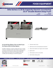 Omcan 2 x 20 lb Capacity Elite Series Electric Countertop Double Basket Deep Fryer – 23.6" Commercial Dual Tank Fryer for Restaurants, Concession Stands & Foodservice Kitchens - Donut-Equipment.com