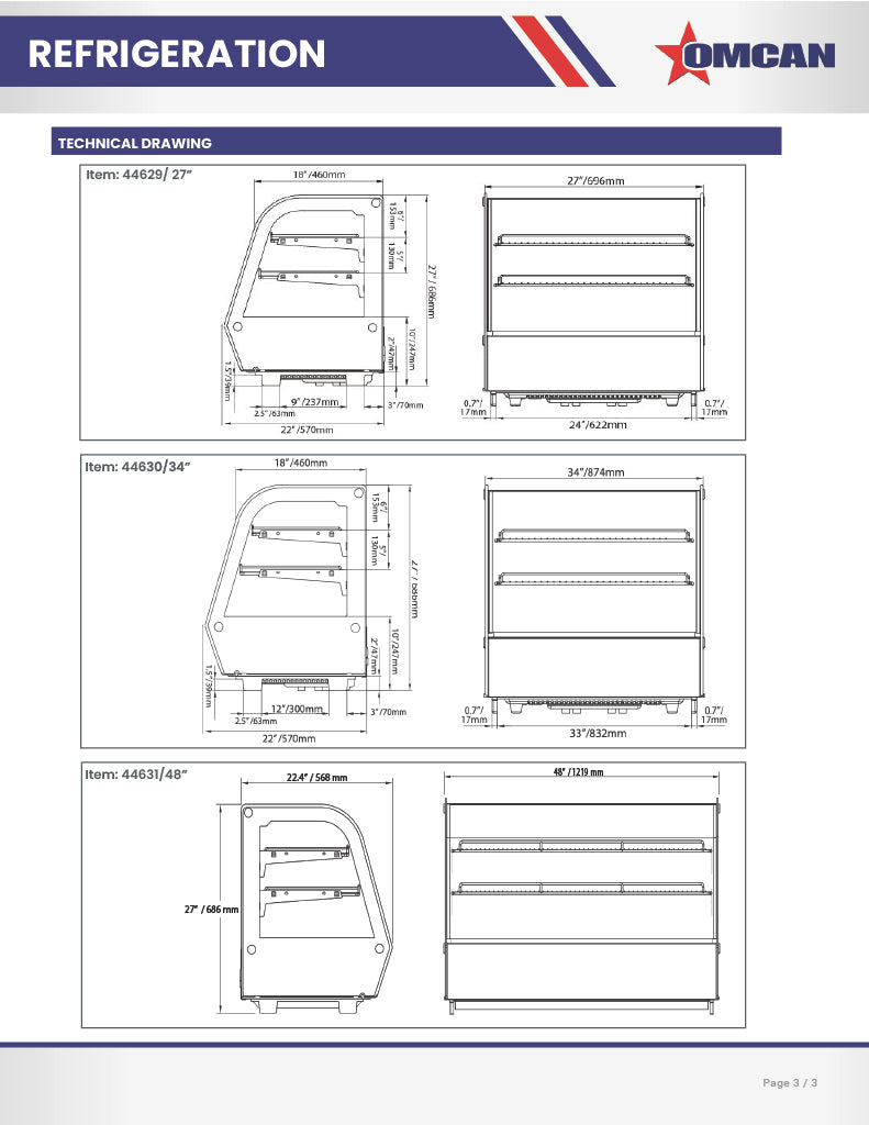 Omcan 27″ Countertop Refrigerated Display Case – 4.24 Cu. Ft. (120L), Two-Shelf Stainless Steel Bakery & Merchandising Display Cooler