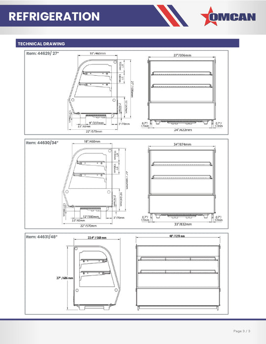Omcan 27″ Countertop Refrigerated Display Case – 4.24 Cu. Ft. (120L), Two-Shelf Stainless Steel Bakery & Merchandising Display Cooler