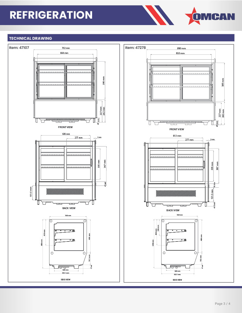 Omcan 35″ Square Glass Countertop Refrigerated Display Showcase – 5.65 Cu. Ft. (160L), Two-Shelf Stainless Steel Bakery & Merchandising Display Cooler