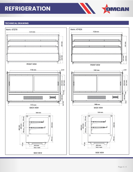 Omcan 28″ Square Glass Countertop Refrigerated Display Showcase – 4.2 Cu. Ft. (120L), Two-Shelf Stainless Steel Bakery & Merchandising Display Cooler